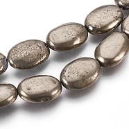 Natural Pyrite Beads Strands, Oval, Hematite Plated, 14x10x5~5.5mm, Hole: 0.8mm; about 14pcs/strand, 7.95inches(19.5cm)(G-E499-02A)