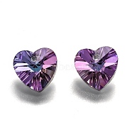Romantic Valentines Ideas Glass Charms, Faceted Heart Pendants, Purple, 18x18x10mm, Hole: 1mm(G030V18mm-47)