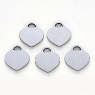 304 Stainless Steel Charms, Laser Cut, Blank Stamping Tag, Heart, Stainless Steel Color, 15x13.5x1mm, Hole: 4x3mm(STAS-N092-22)