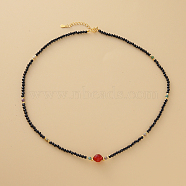 Vintage Style Natural Black Tourmaline & Faceted Red Agate Beaded Necklaces with 925 Sterling Silver Clasps, Golden, 15.75 inch(40cm)(QC3026)