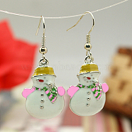 Fashion Earrings for Christmas, with Enameled Alloy Pendants and Brass Earring Hooks, White, 41mm(EJEW-JE00365-01)