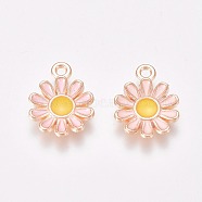 Alloy Enamel Charms, Daisy, Golden, Pink, 15x11.5x2mm, Hole: 1.4mm(PALLOY-TAC0009-57F)