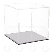 Transparent Acrylic Display Boxes, Dust-Proof Cases, with Black Base and 4Pcs Plastic Rings, for Models, Building Blocks, Doll Display Holders, Clear, 15.5~16x15.4~16.2x0.2cm, 10pcs/set(AJEW-WH0282-69A)