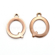 Ion Plating(IP) 304 Stainless Steel Alphabet Charms, Rose Gold, Letter.Q, 12.5x9x1mm, Hole: 1mm(STAS-H122-Q-RG)