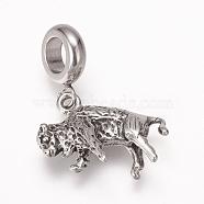 304 Stainless Steel European Dangle Charms, Large Hole Pendants, Leopard, Antique Silver, 22mm, Hole: 5mm, Pendant: 12x19x3mm(OPDL-G006-40AS)