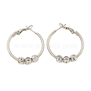 201 Stainless Steel Beaded Hoop Earrings with 304 Stainless Steel Pin for Women, Stainless Steel Color, 12 Gauge, 31.5x28.5x2mm, Pin: 0.6mm(EJEW-F280-25P)