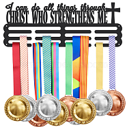 Iron Medal Hanger Holder Display Wall Rack, 3-Line, with Screws, Black, Word I Can Do All Things Through Christ Who Strengthens Me, 400x150mm(ODIS-WH0021-853)