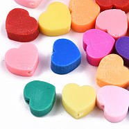 Handmade Polymer Clay Beads, Heart, Mixed Color, 10x10x5mm, Hole: 2mm(CLAY-T016-68)