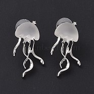 Resin Jellyfish Stud Earrings, Alloy Earrings with 925 Sterling Silver Pins for Women, Platinum, 33.4x18.5mm, Pin: 0.7mm(EJEW-P208-01P)