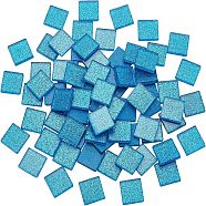 Glitter Glass Cabochons, Mosaic Tiles, for Home Decoration or DIY Crafts, Square, Marine Blue, 20x20x4mm, about 72pcs(GLAA-FH0001-03A)