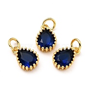 Brass Micro Pave Cubic Zirconia Pendants, Real 18K Gold Plated, Long-Lasting Plated, Teardrop, Dark Blue, 12x7.5x3.5mm, Hole: 3mm(X-ZIRC-D120-01G-05)