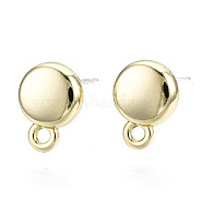 Alloy Stud Earring Findings, with Loop and Steel Pin, Flat Round with Plastic Protective Sleeve, Light Gold, 10x7.5mm, Hole: 1.2mm, Pin: 0.7mm(PALLOY-T064-58LG-RS)