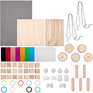 BENECREAT DIY Sublimation Blank Geometry Pet Tag Pendant Necklace Making Findings Kit, Including Laserable Rubber, Aluminium Pendant & Name Card, Wood Pendant, Silicone Linking Rings, 304 Stainless Steel Pendant Necklaces, Stainless Steel Color(DIY-BC0005-31)