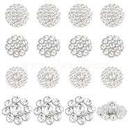 24Pcs 4 Styles 1-Hole Alloy Rhinestone Shank Buttons, Flat Round, Mixed Color, 15~15.5x8~9mm, Hole: 2mm, 6pcs/style(BUTT-GA0001-18)