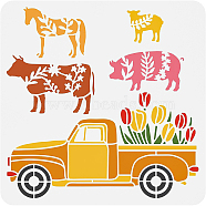 PET Hollow Out Drawing Painting Stencils, for DIY Scrapbook, Photo Album, Farm Animal, Truck Pattern, 300x300mm(DIY-WH0418-0001)