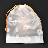 Plastic Frosted Drawstring Bags, Rectangle, Flower Pattern, 20x16x0.02~0.2cm(ABAG-M003-01A-05)