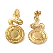 Ion Plating(IP) 304 Stainless Steel Snake Stud Earrings, Real 18K Gold Plated, 34x17.5mm(EJEW-C114-32G)