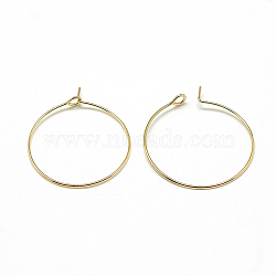 Brass Hoop Earrings, Ring, Real 18K Gold Plated, 20 gauge, 29x25mm, Pin: 0.8mm(X-KK-T032-005G)