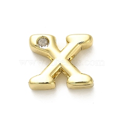 Rack Plating Brass Cubic Zirconia Beads, Long-Lasting Plated, Lead Free & Cadmium Free, Alphabet, Letter X, 12x15x4.8mm, Hole: 2.7mm(KK-L210-008G-X)