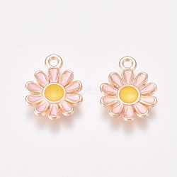 Alloy Enamel Charms, Daisy, Golden, Pink, 15x11.5x2mm, Hole: 1.4mm(PALLOY-TAC0009-57F)