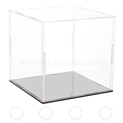 Transparent Acrylic Display Boxes, Dust-Proof Cases, with Black Base and 4Pcs Plastic Rings, for Models, Building Blocks, Doll Display Holders, Clear, 15.5~16x15.4~16.2x0.2cm, 10pcs/set(AJEW-WH0282-69A)