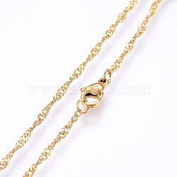 304 Stainless Steel Singapore Chain Necklaces, Water Wave Chain Necklaces, with Lobster Claw Clasps, Golden, 19.69 inch(50cm), 1.8x0.3mm(MAK-L015-25B)