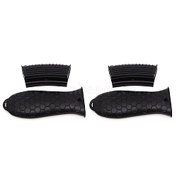Silicone Heat Resistant Pot Holder Sleeve Set, Cast Iron Handle Covers, Black, 40x92.5x29.5mm, Hole: 8mm, 2pcs; 142x56x18mm, Inner Diameter: 44x11mm, 2pcs(AJEW-WH0244-12A)