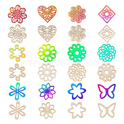 Pandahall 24pcs 12 Styles Unfinished Natural Poplar Wood Filigree Joiners Links, Laser Cut Wood Shapes, Flower/Heart/Butterfly/Rhombus, Antique White, 65~80x71~80x2.5~3.5mm, Hole: 1.6~17mm, 2pcs/style(WOOD-TA0001-81)