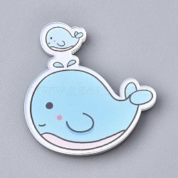 Acrylic Safety Brooches, with Iron Pin, Dolphin, Sky Blue, 41x37x8.5mm, Pin: 0.8mm(JEWB-F012-15)