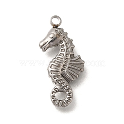 Anti-Tarnish 304 Stainless Steel Pendants, Sea Horse Charm, Stainless Steel Color, 22.5x10x2.7mm, Hole: 1.8mm(STAS-M075-22P)