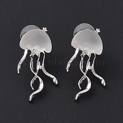 Resin Jellyfish Stud Earrings, Alloy Earrings with 925 Sterling Silver Pins for Women, Platinum, 33.4x18.5mm, Pin: 0.7mm(EJEW-P208-01P)