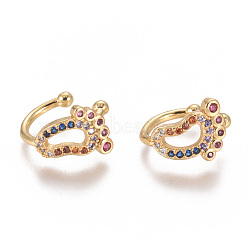 Golden Plated Brass Micro Pave Cubic Zirconia Cuff Earrings, Long-Lasting Plated, Feet, Colorful, 11x12x1.5mm(EJEW-L244-27G)