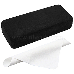 1Pc Rectangle Iron & Velvet Eyeglass Cases, with 1Pc Suede Fiber Glasses Cleaning Cloth, Black, 160x66x33.5mm(AJEW-CN0007-35B)