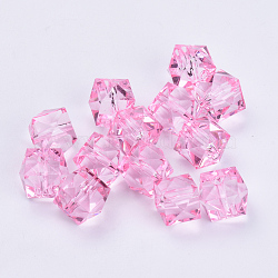 Transparent Acrylic Beads, Faceted, Cube, Pink, 8x8x7.5mm, Hole: 1.4mm(X-TACR-Q259-8mm-V03)