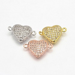 CZ Brass Micro Pave Grade AAA Cubic Zirconia Heart Links, Cadmium Free & Nickel Free & Lead Free, Mixed Color, 11x16x5mm, Hole: 1mm(KK-O058-01-NR)