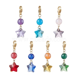 7Pcs 7 Colors Star Glass Pendant Decooration, Round Resin & Lobster Claw Clasps Charms for Bag Ornaments, Mixed Color, 40mm, 1pc/color(HJEW-JM01966)