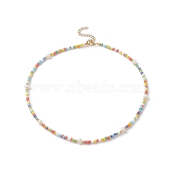 Natural Pearl & Glass Beaded Necklace for Women, Colorful, 15.94 inch(40.5cm)(NJEW-JN04241)