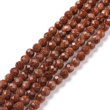 Synthetic Goldstone Beads Strands, Faceted, Round, 4x4mm, Hole: 0.5mm, about 92pcs/strand, 15.08''(38.3cm)