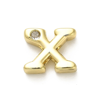Rack Plating Brass Cubic Zirconia Beads, Long-Lasting Plated, Lead Free & Cadmium Free, Alphabet, Letter X, 12x15x4.8mm, Hole: 2.7mm