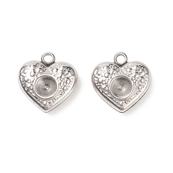 304 Stainless Steel Heart Charms Rhinestone Settings, Stainless Steel Color, 13x12x4mm, Hole: 1.5mm, Fit for 4mm Rhinestone