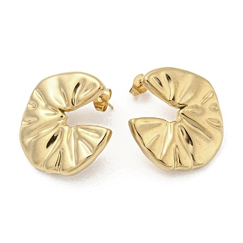 304 Stainless Steel Stud Earrings, Textured Lotus Leaf, Golden, 26x26.5mm