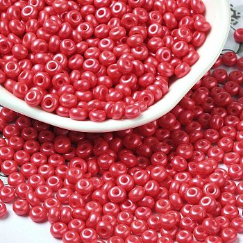 Baking Paint Luster Glass Seed Beads, Donut, Red, 4x2.5mm, Hole: 1mm, 6205pcs/pound