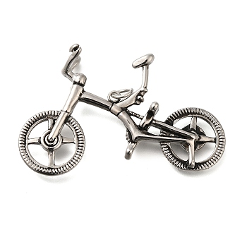 304 Stainless Steel Big Pendants, with Jump Rings, Bicycle Charm, Antique Silver, 44.5x59.5x12.5mm, Hole: 4.5mm