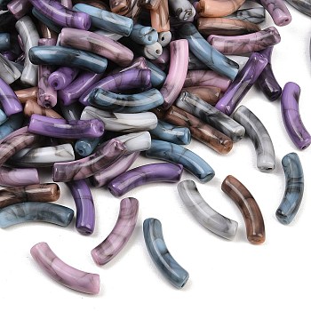 Opaque Acrylic Beads, Imitation Gemstone Style, Curved Tube, Mixed Color, 33x8x10.5mm, Hole: 1.6mm, about 300pcs/500g