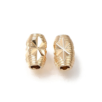Brass Beads, Oval with Starburst, Rack Plating, Long-Lasting Plated, Light Gold, 7x4.5x4.5mm, Hole: 2mm
