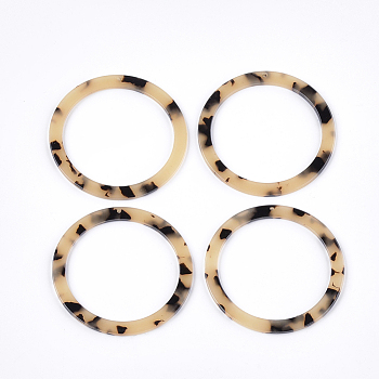 Cellulose Acetate(Resin) Big Pendants, Leopard Print, Ring, PapayaWhip, 60x2.5mm, Hole: 1.4mm