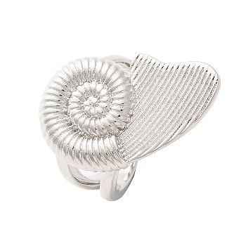 Spiral Shell Brass Open Cuff Rings, for Women, Lead Free & Cadmium Free, Platinum, 26x22mm, Adjustable