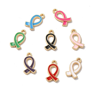 Alloy Enamel Pendants, Golden, Awareness Ribbon Charm, Mixed Color, 17x10x2mm, Hole: 1.6mm
