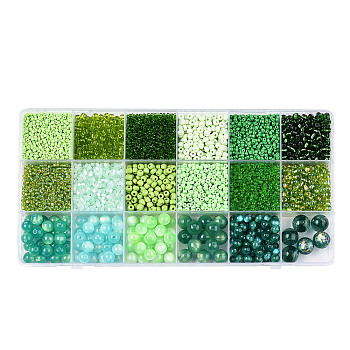 DIY 18 Style Resin & Acrylic Beads Jewelry Making Finding Kit, Round & Rice & Tube, Yellow Green, 6.5~7x2~12x1.5~11.5mm, Hole: 0.7~2mm