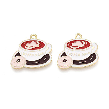 Alloy Enamel Pendants, Coffee Charms, Golden, Crimson, 22x24x1mm, Hole: 1.7mm